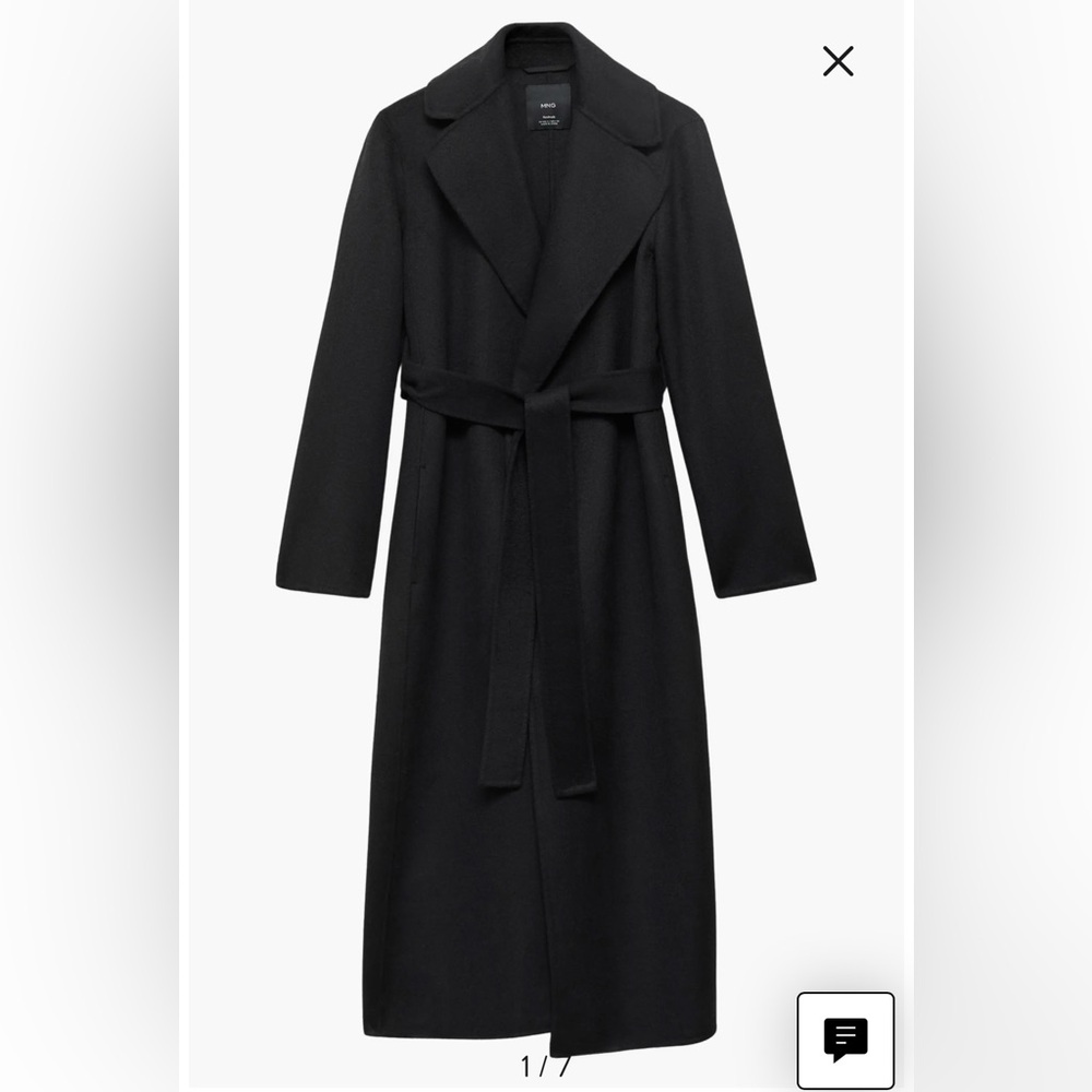 Mango Wool Blend Black Long Belted Coat